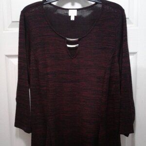 Dress Barn Woman 2X Maroon/Black 3/4 Sleeve Shirt